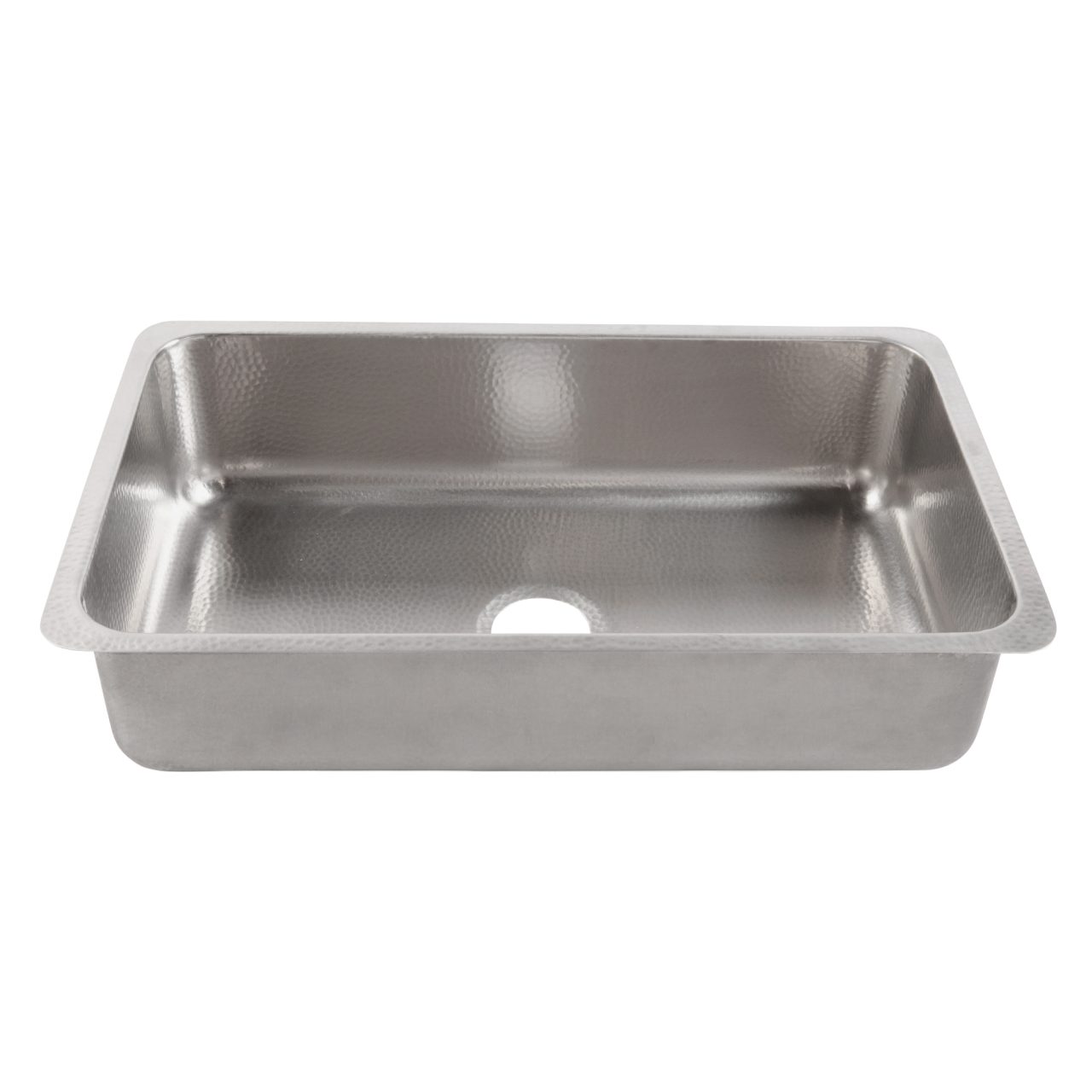 A stainless rectangular undermount sink.