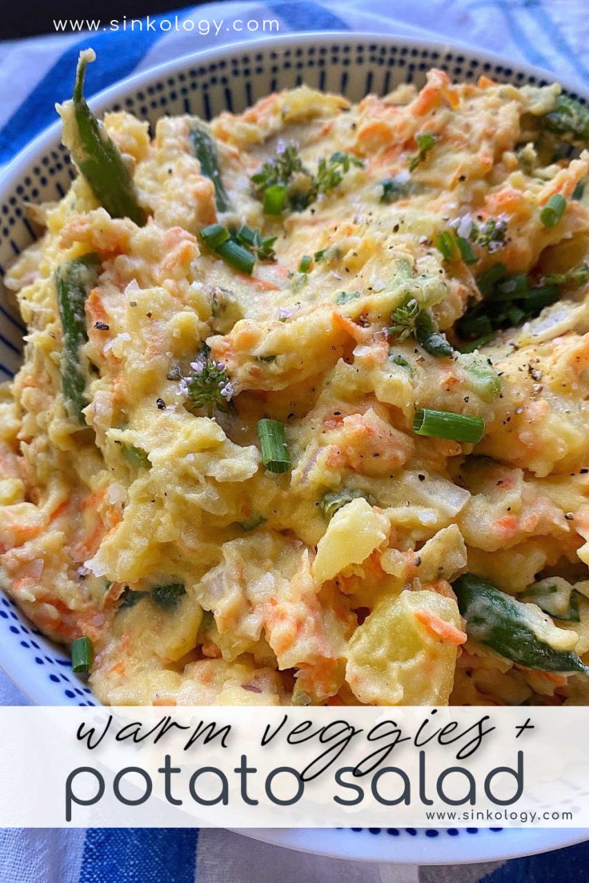 Warm veggies potato salad in a bowl