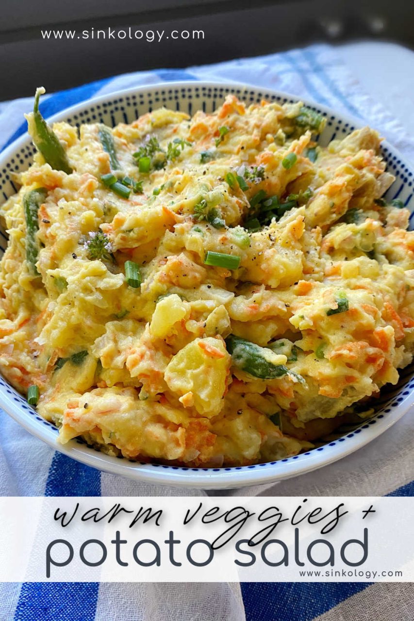 Warm veggies potato salad in a bowl