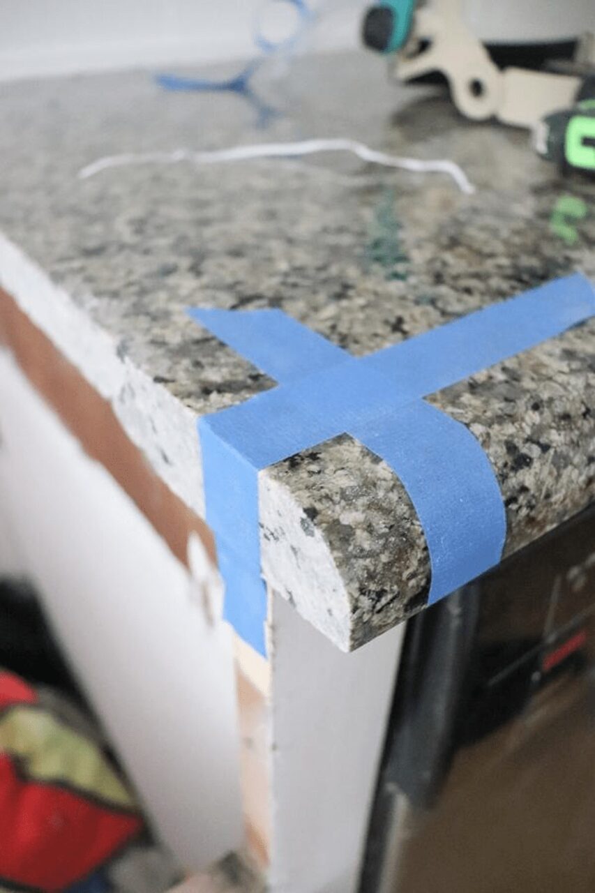 tape on the countertop to show where to cut notch