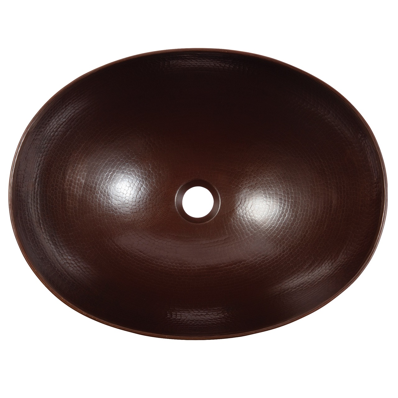 A hand hammered copper vessel bathroom sink.