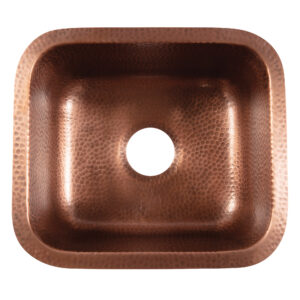 A square hand hammered undermount copper bar and prep sink