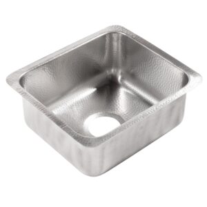 A square hand hammered undermount brushed stainless steel bar and prep sink