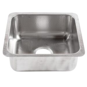 A square hand hammered undermount brushed stainless steel bar and prep sink