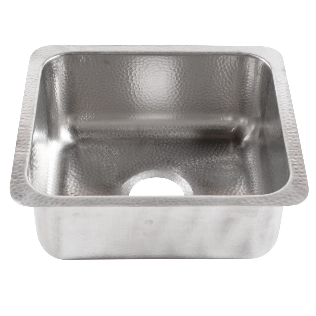 A square hand hammered undermount brushed stainless steel bar and prep sink