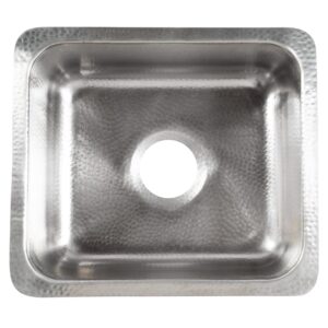 A square hand hammered undermount brushed stainless steel bar and prep sink