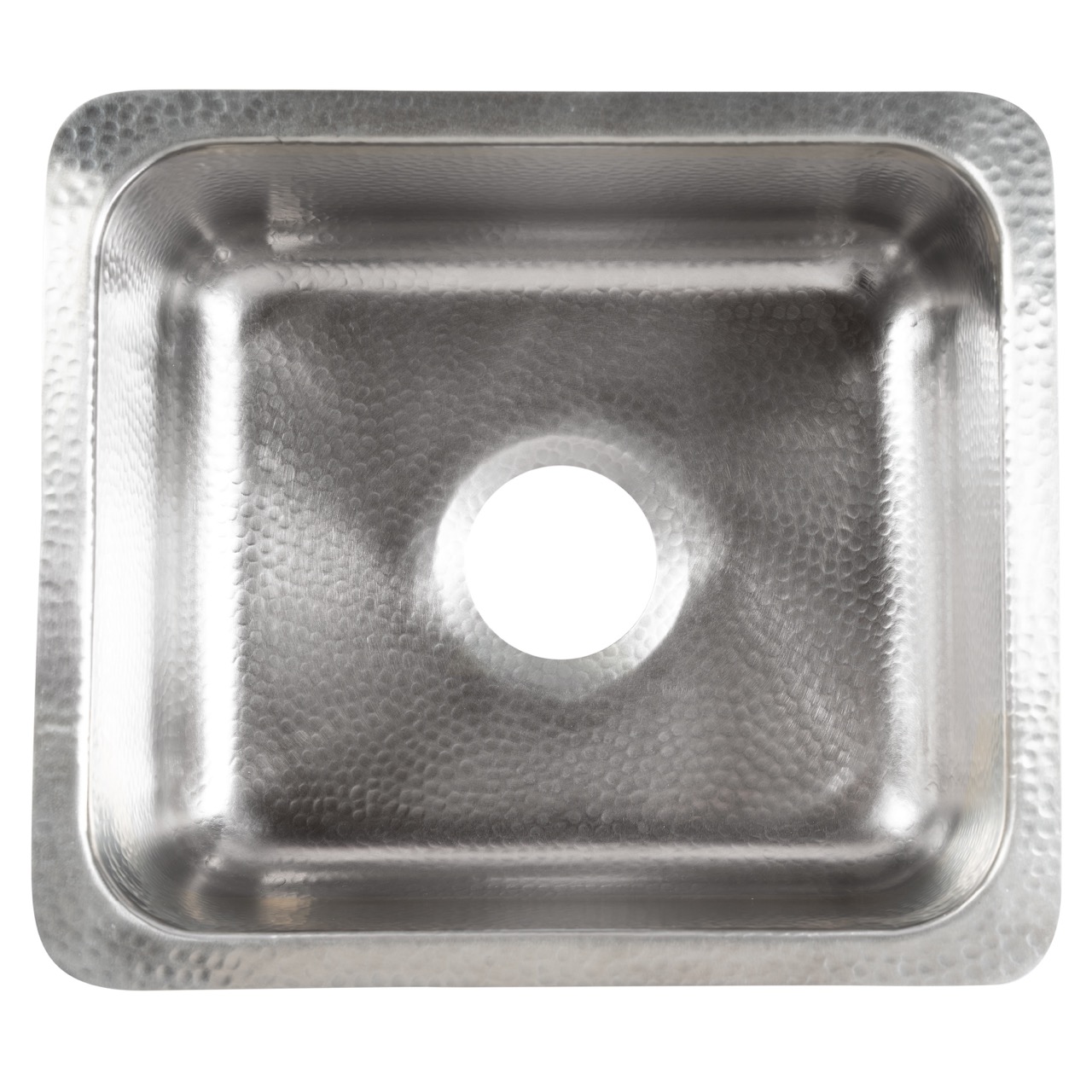 A square hand hammered undermount brushed stainless steel bar and prep sink