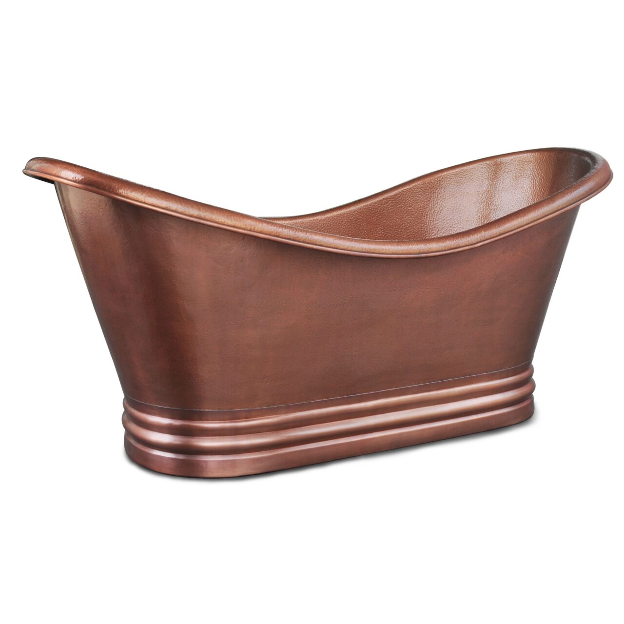 A hand hammered copper bath tub.