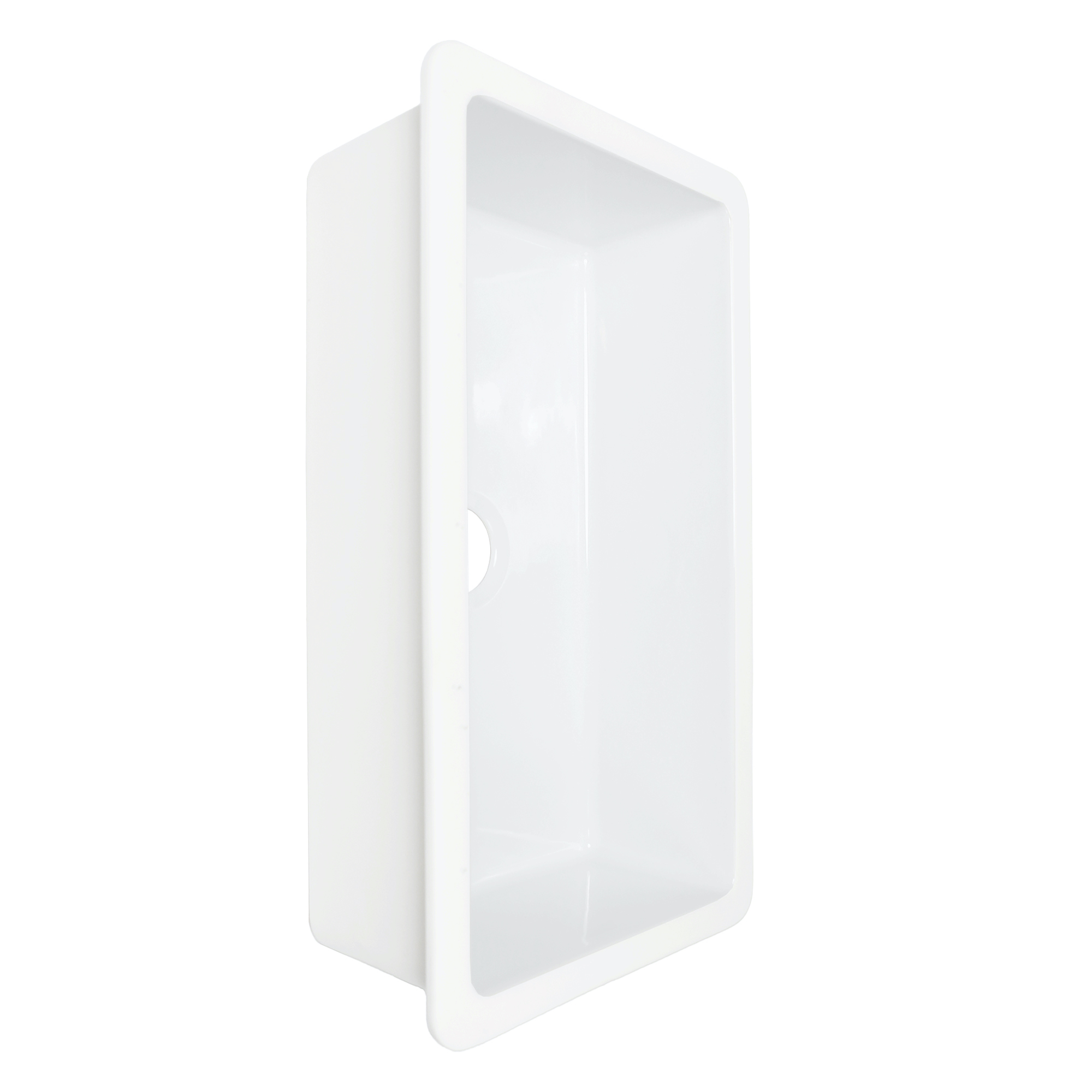 Crisp white fireclay undermount kitchen sink with a 3.5" drain hole