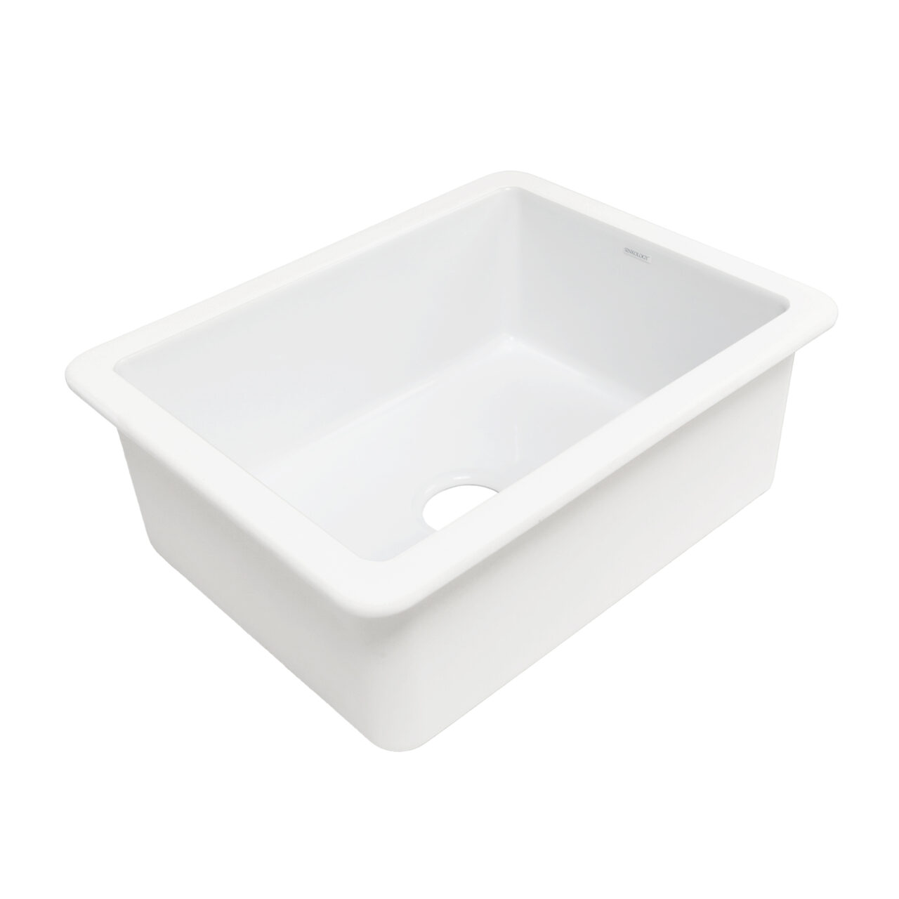 Crisp white fireclay undermount kitchen sink with a 3.5" drain hole