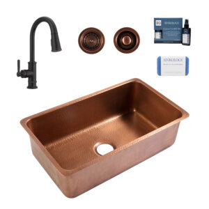 Rivera 31" Copper Sink with Bronze Port Haven Faucet