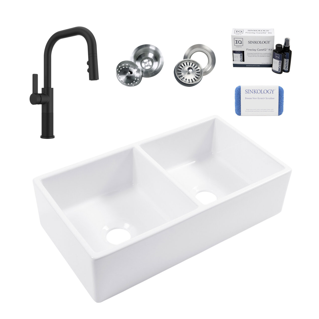 Turner 33" Double Bowl Fireclay Sink with Black Montay Faucet
