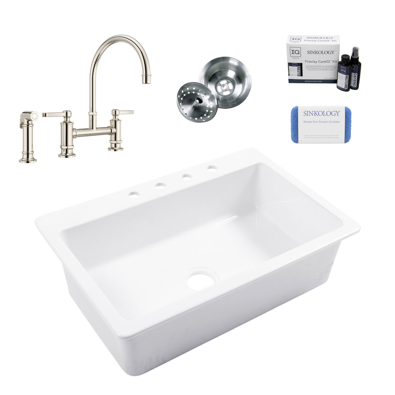 Jackson 33" Fireclay Sink (4 Holes) with Nickel Port Haven Faucet