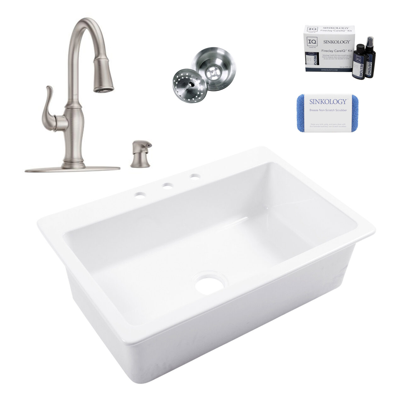 Jackson 33" Fireclay Sink (3 Holes) with Stainless Steel Maren Faucet