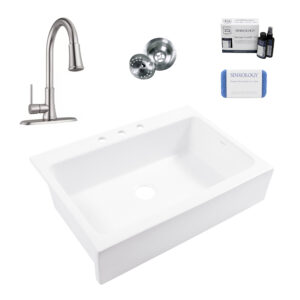 Josephine 34" Quick-Fit Fireclay Sink (3 Holes) with Stainless Steel Pfirst Faucet