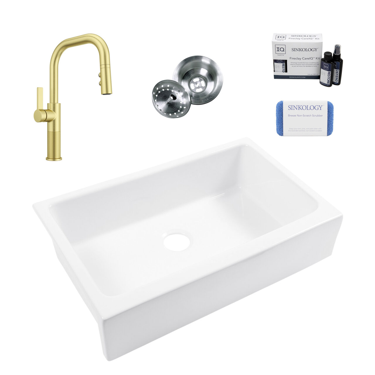Grace 34″ Quick-Fit Fireclay Sink with Gold Montay Faucet