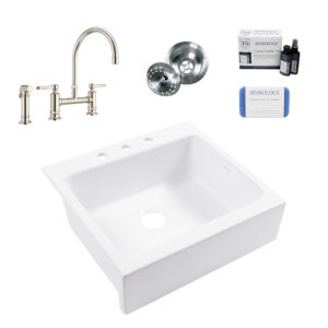 Parker 26" Quick-Fit Fireclay Sink (3 Holes) with Pfister Bridge Faucet