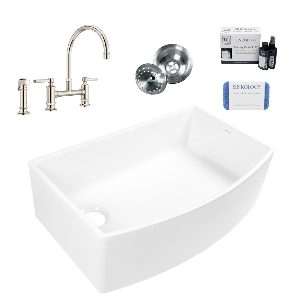 Austen 33" Fireclay Traditional Sink with Nickel Port Haven Bridge Faucet
