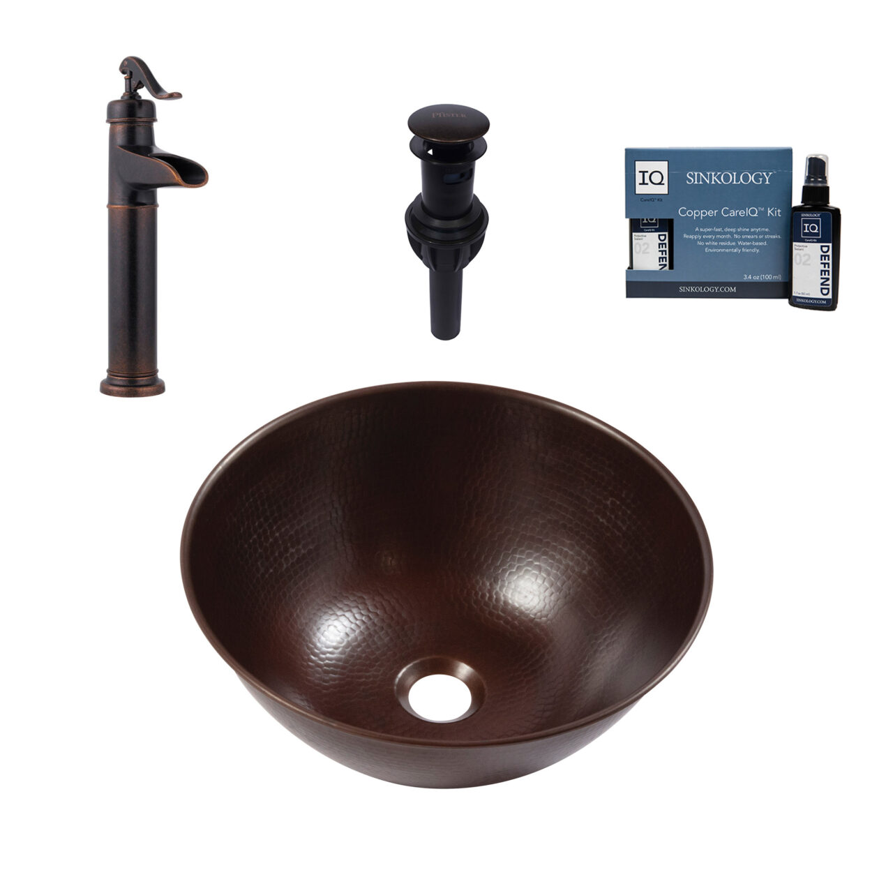 Hubble Copper 14" Round Vessel Bath Sink with Ashfield Vessel Faucet Kit
